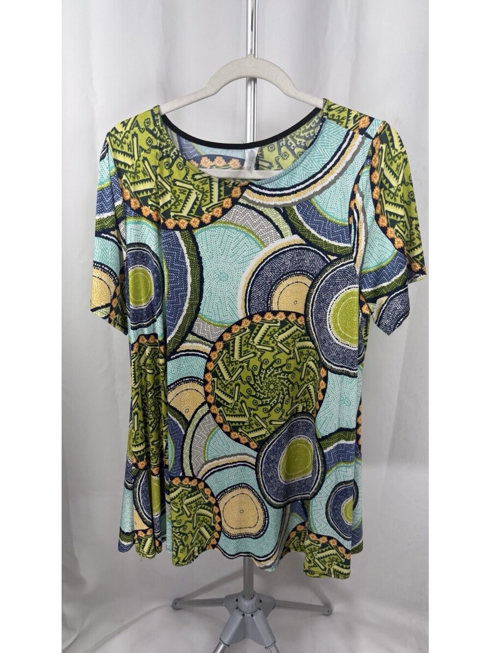 Come N See Top Shirt Womens L Floral Stretch Knit Tunic Swing 3/4 Sleeve 1157
